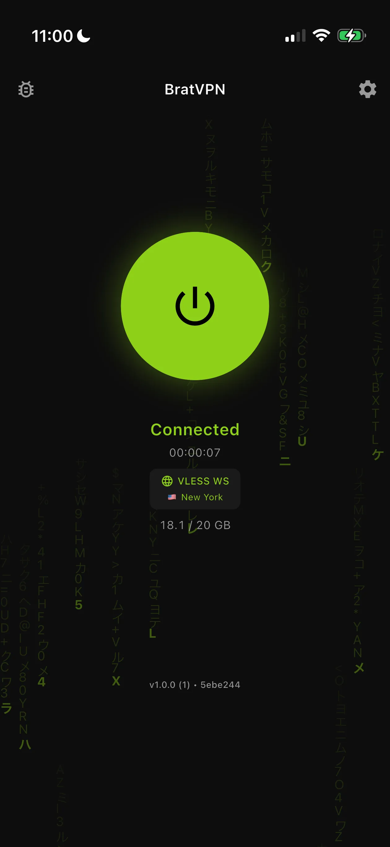 BratVPN connected screen